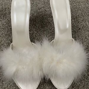 White Feather High Heel Sandals